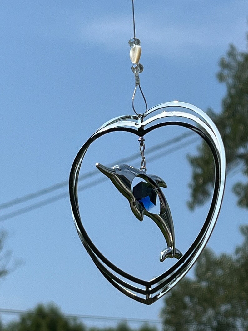 DOLPHIN Suncatcher SKY BLUE Crystal LD901 silver sun catcher ornament beach house retirement moving south congratulations dangle image 2