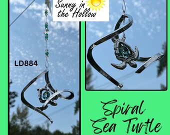 SEA TURTLE in SPIRAL Silver Suncatcher LD884 aqua teal crystal crystals birthday friend gift present ocean life sea retirement