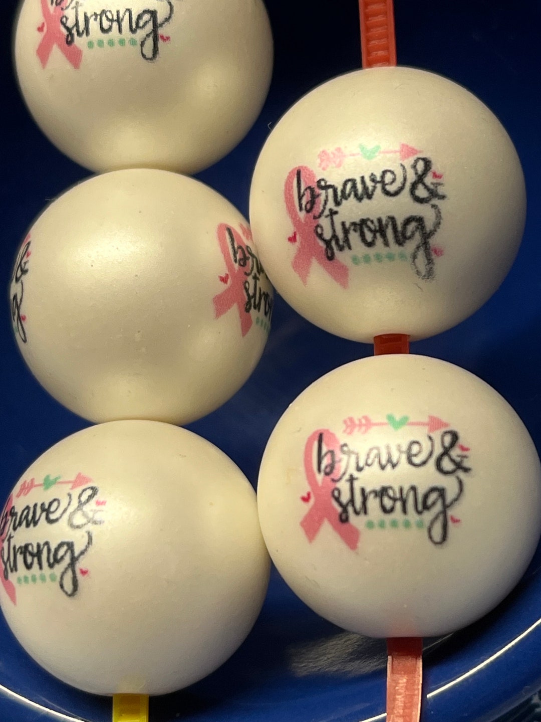 BRAVE & STRONG Pink Ribbon 20mm 5 PACK Bubblegum ESP896 Chunky ...