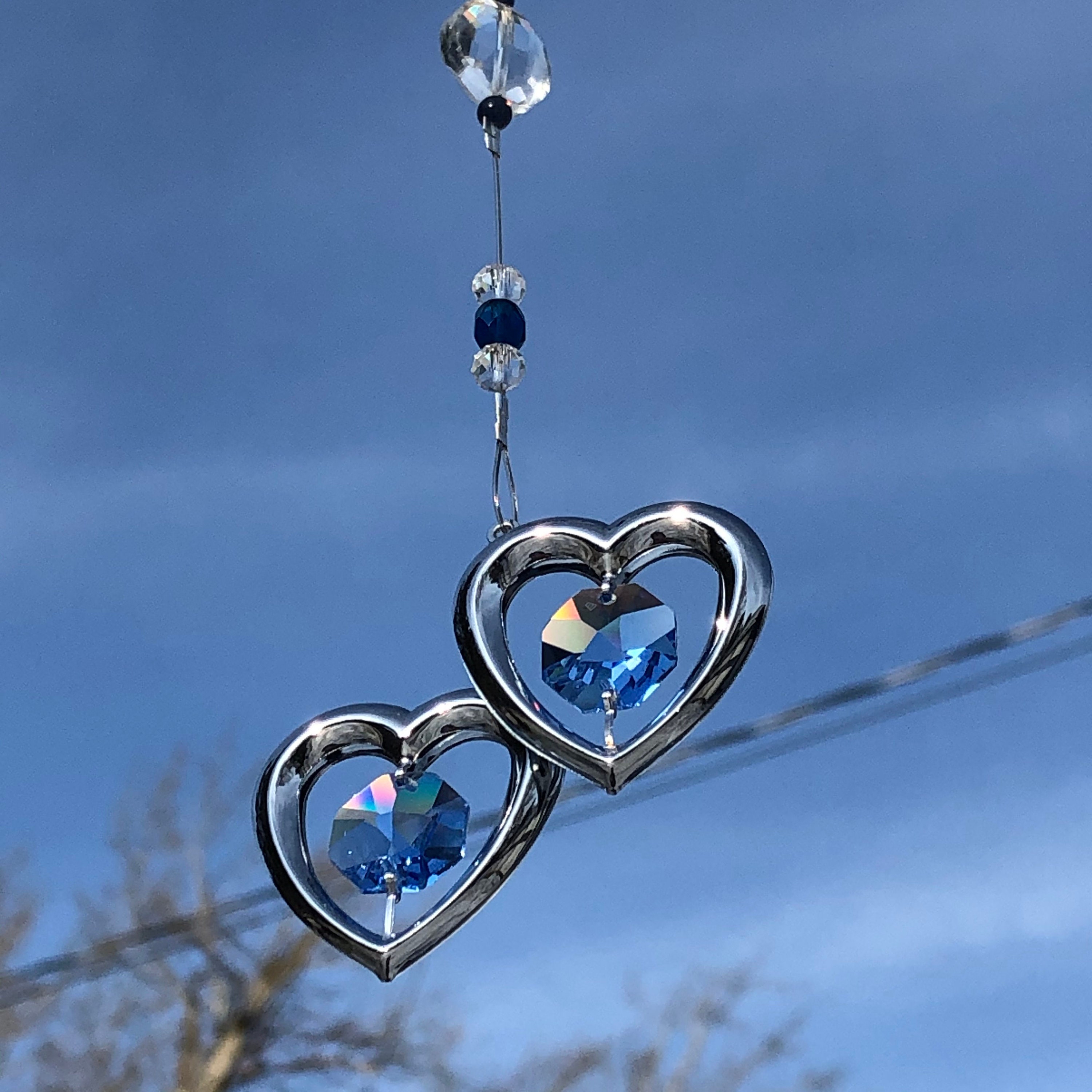 Hummingbird Suncatcher BLUE Crystals Silver 6688