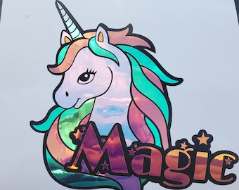 rainbow holographic unicorn sticker, unicorn head decal, unicorn head sticker, magic sticker, unicorn sticker, car decal, tumbler decal