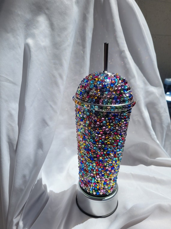 Custom Bling Tumbler , Bedazzled Cup With Straw, Rhinestone