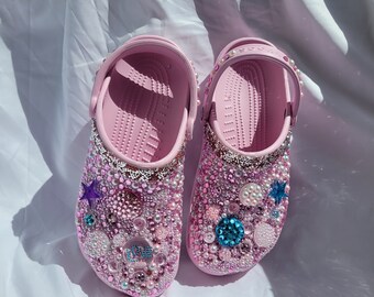 womens pink glitter crocs