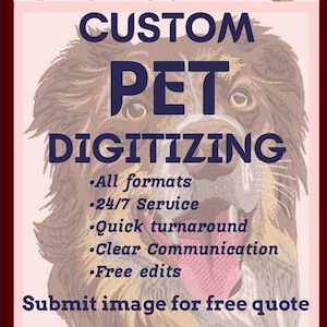 Custom Dog & Cat Portrait Embroidery Digitizing | Pet Photo to Embroidery File | Machine Embroidery PES DST