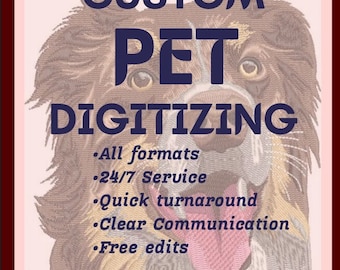 Custom Pet Embroidery Digitizing/Dog Digitizing/Cat Portrait/Pet Portrait/Dog digitize pes/Dog Image Embroidery/Custom Embroidery Digitizing