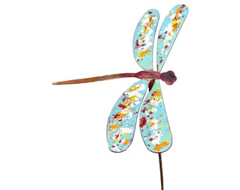 Large Enamel and Copper Dragonfly Garden Stake