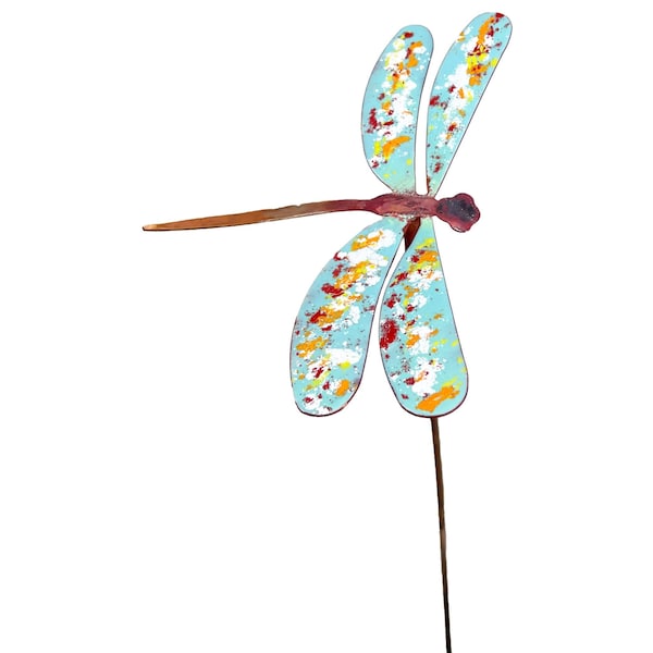 Large Enamel and Copper Dragonfly Garden Stake