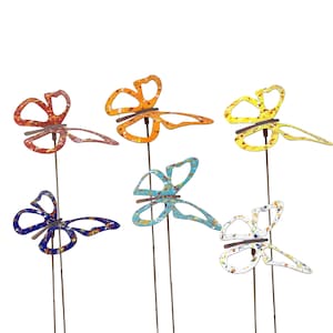 Copper Enamel Butterfly Garden Stake: Metal Yard Art