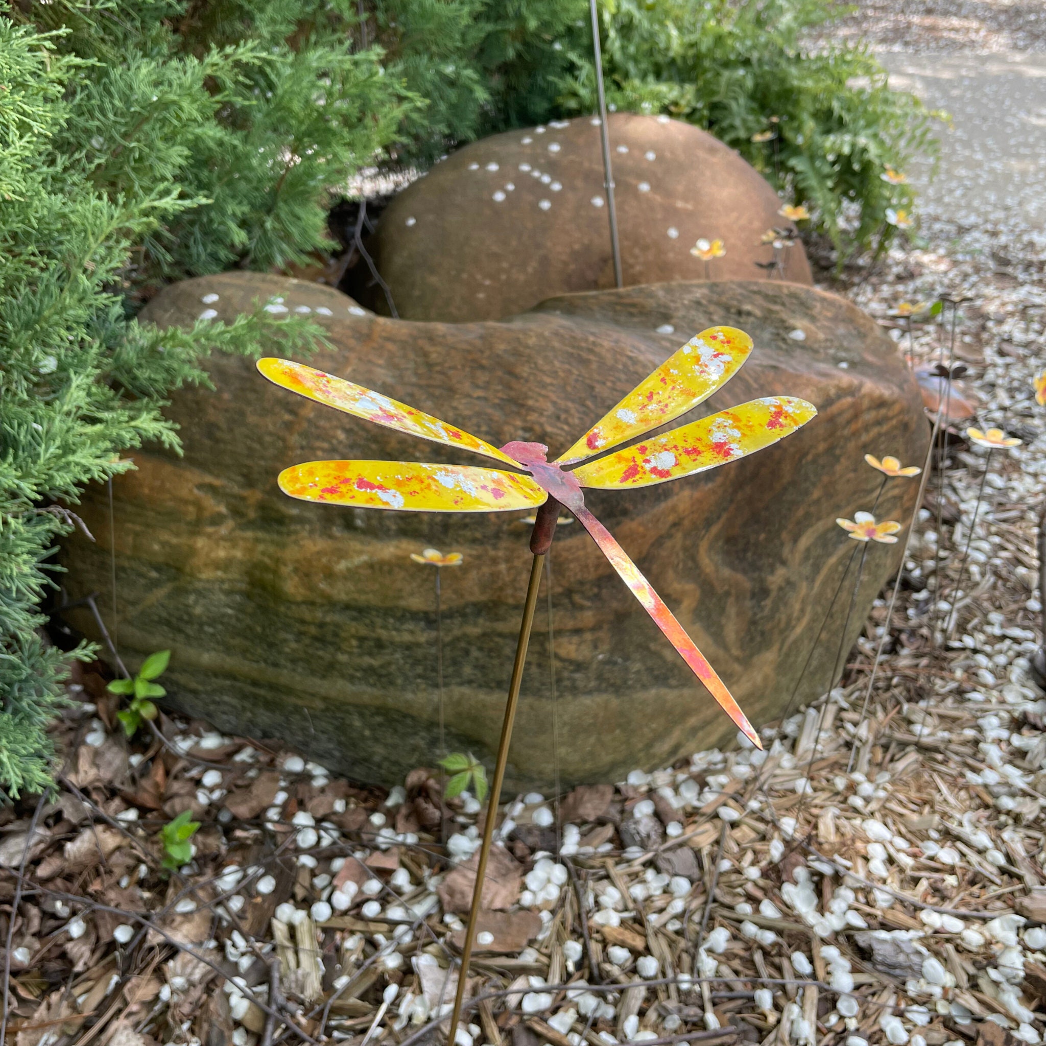 Large Enamel and Copper Dragonfly Garden Stake Etsy