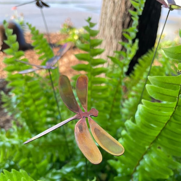 Medium Copper Dragonfly Bouquet: Garden Art Plant Stakes, Set of 3