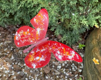 Large Enamel and Copper Butterfly Garden Stake
