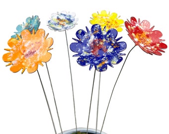 Set of 6 Extra Large Copper Enamel Flowers