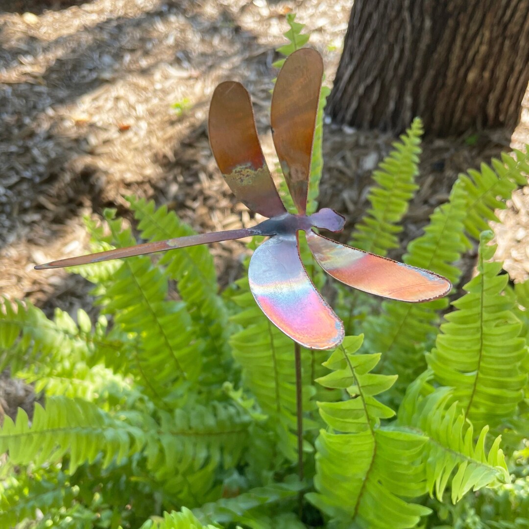 Large Copper Dragonfly Garden Stake Etsy
