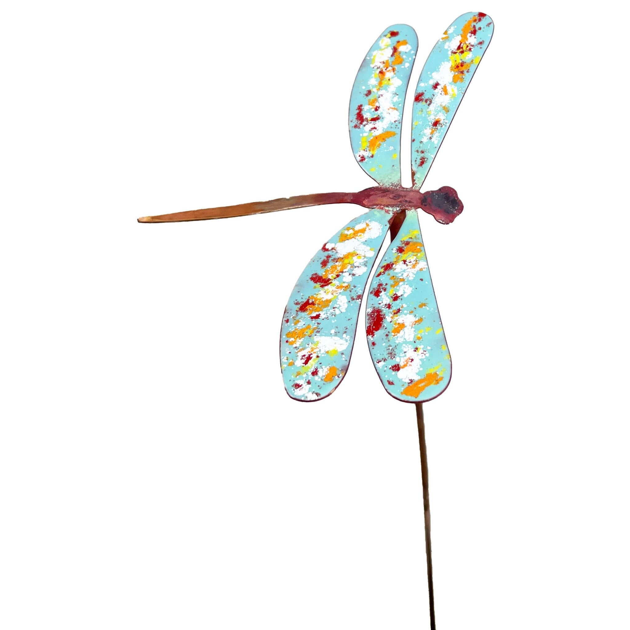 Large Enamel and Copper Dragonfly Garden Stake Etsy
