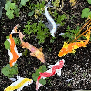 Enameled Copper Koi Garden Stake- handmade koi fish garden decor, plant stake, garden art