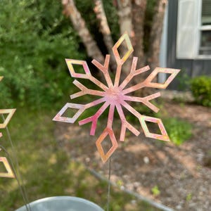 Copper Snowflake Plant Stake: Patina Garden Decor