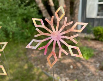 Large Copper Metal Snowflake Bouquet by Clever Goods Co- garden decor, garden accessory, plant stakes, yard art, garden art
