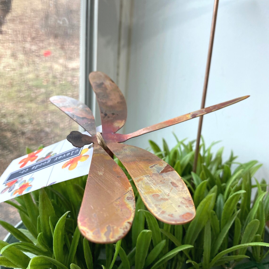 Large Copper Dragonfly Garden Stake Etsy