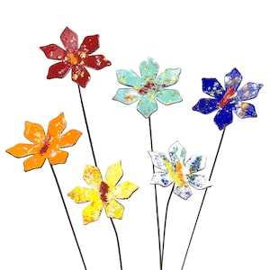 Set of 6- Medium Copper Enamel Flowers