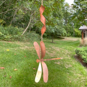 Copper Dragonfly Spinner: Kinetic Garden Art, Rain Chain