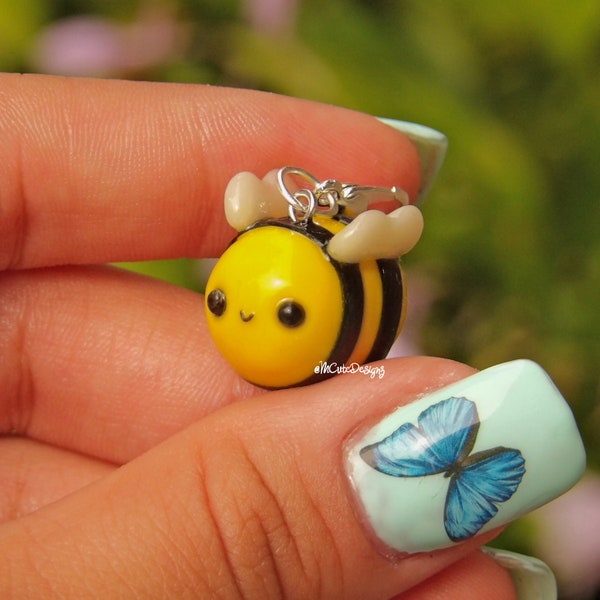 Bee Charm / Polymer Clay Charm / Kawaii Bee Jewelry - Christmas Charms - Christmas Gifts -  Kawaii Charms - Handmade Gift - Planner Charm