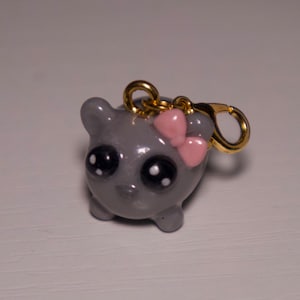 Sad Hamster Pink Bow Charm - Funny Meme Polymer Clay Handmade Jewelry Gifts