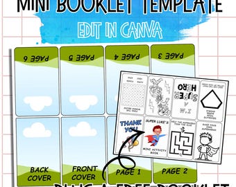 Mini Coloring Booklet Template - Editable Instant Download PDF with Free Superhero Design