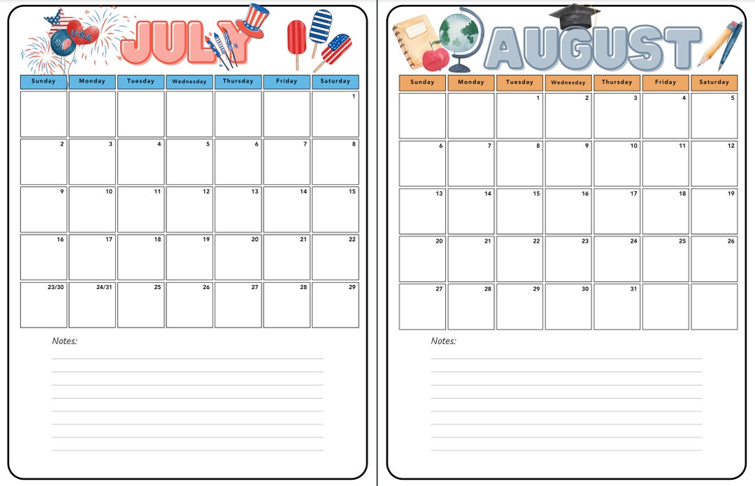 20232024 Monthly Themed Calendar Etsy