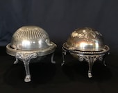 2x Vintage Tureens, butter caviar, Silver domed serving dishes