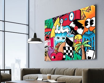 Extra Large Wall Art, Street Art Canvas Art Print, Living Room Wall Art, Game Room Décor, Colorful Gift For Teenager, Gift For Him