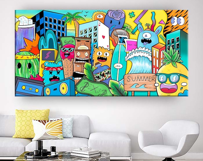 Featured listing image: Large Graffiti Style Painting, Kfir Tager Painting Street Art Canvas Art Print, Living Room Wall Art, Teenager Room Wall Décor