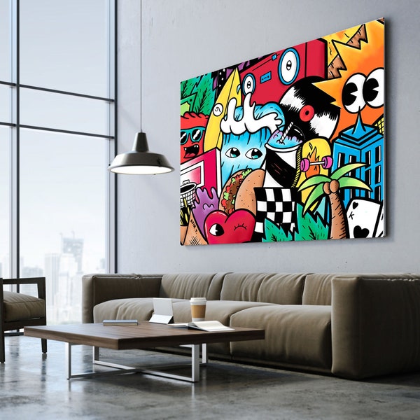 Extra Large Wall Art, Street Art Canvas Art Print, Living Room Wall Art, Game Room Décor, Colorful Gift For Teenager, Gift For Him