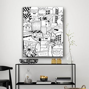 Schwarzweiße Pop Art Wandkunst, Las Vegas Wandkunst, großer Graffiti Stil Pop Art Leinwand Druck, Geschenk für Wohnzimmer, große Leinwand Kunst