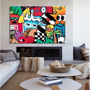 Arte murale extra large, stampa artistica di street art, arte murale per soggiorno, arredamento per sala giochi, regalo colorato per adolescenti, regalo per lui