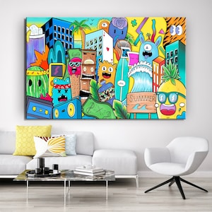 Arte murale extra large, stampa artistica di street art, decorazione murale per soggiorno, decorazione per sala giochi, regalo colorato per adolescenti, regalo per lui