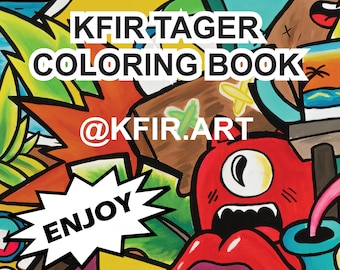 KFIR TAGER Iconic Graffiti Style Coloring Book, Gift For Boys, Printable Coloring Book for Children, Digital Download PDF, 10 pages