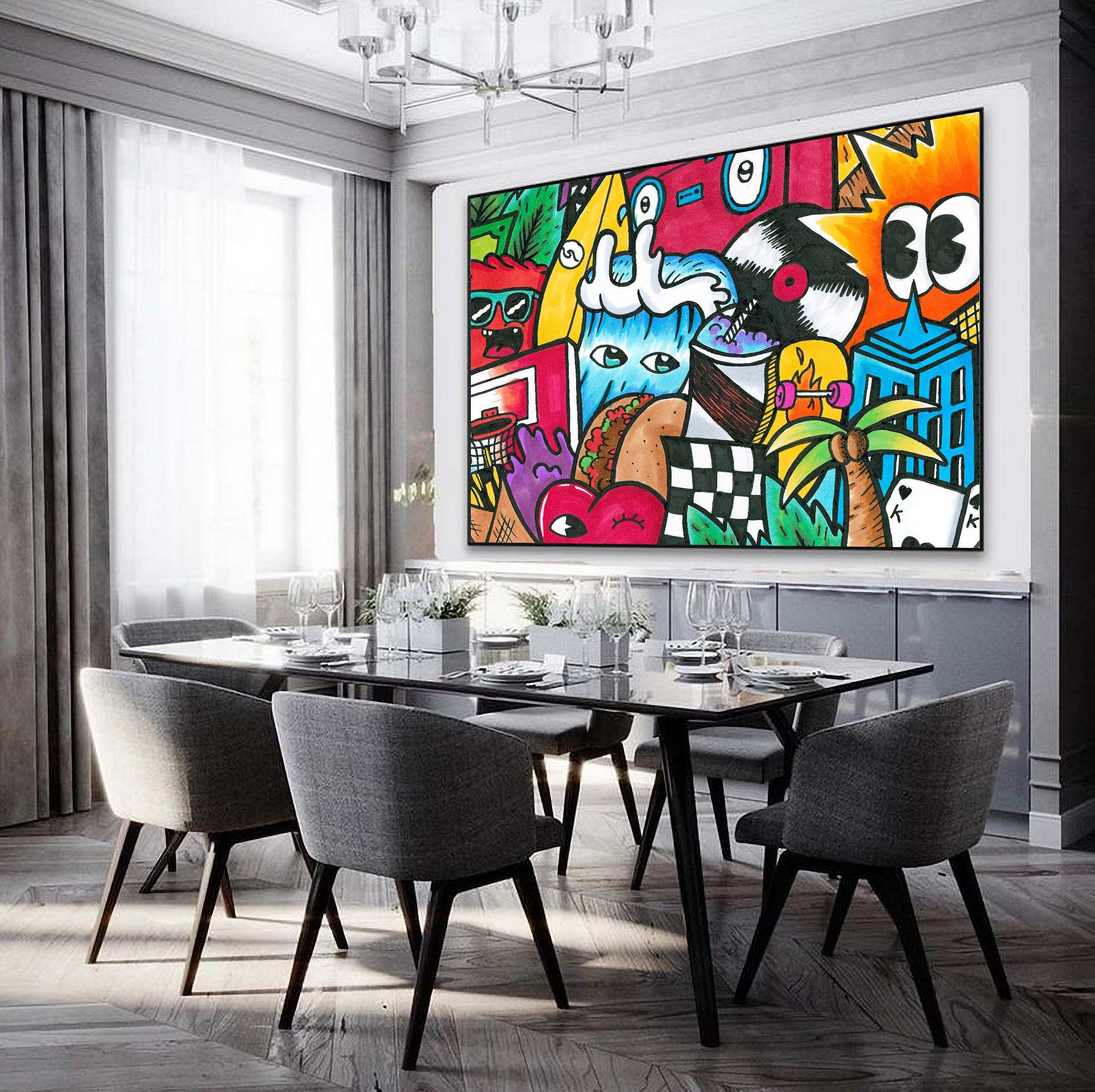 Colorful Large Painting, Kfir Tager Painting, Pop Art Wall Art, Teenager Wall Décor, Graffiti