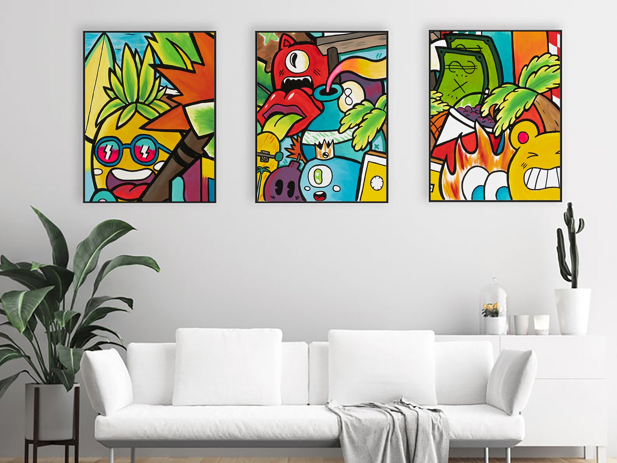 Large Wall Art Set of 3 Graffiti Style Pop Art Colorful - Etsy