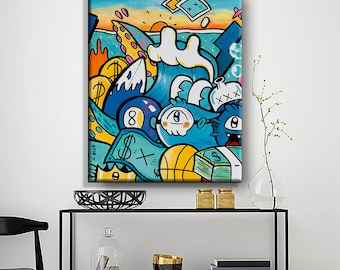 Canvasafdruk Ocean Life popart: muurdecoratie in graffitistijl