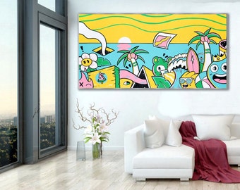 Kfir Tager Graffiti Bunte Malerei, Leinwand Kunstdruck, Extra Große Wandkunst, Horizontale Wandkunst, Wohnzimmer Wanddekoration, Büro Wandkunst