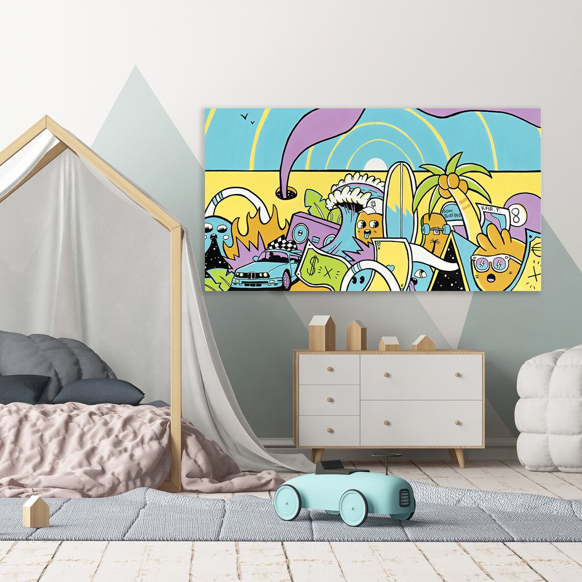 Boys Room Wall Art Comics Wall Art Colorful Print On Canvas Etsy