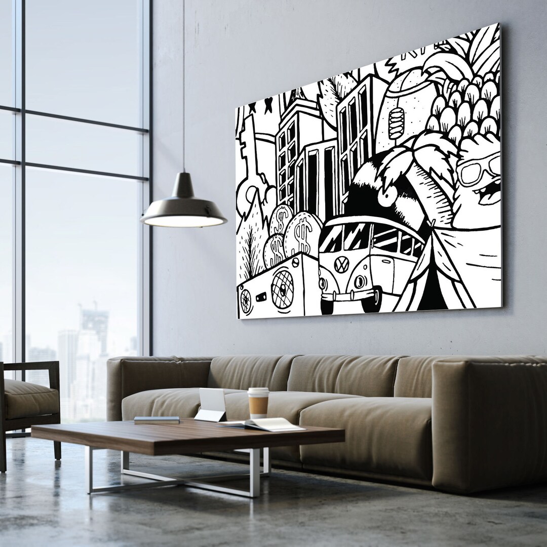 Black and White Graffiti Canvas Print: Pop Art Street-art Illustration ...