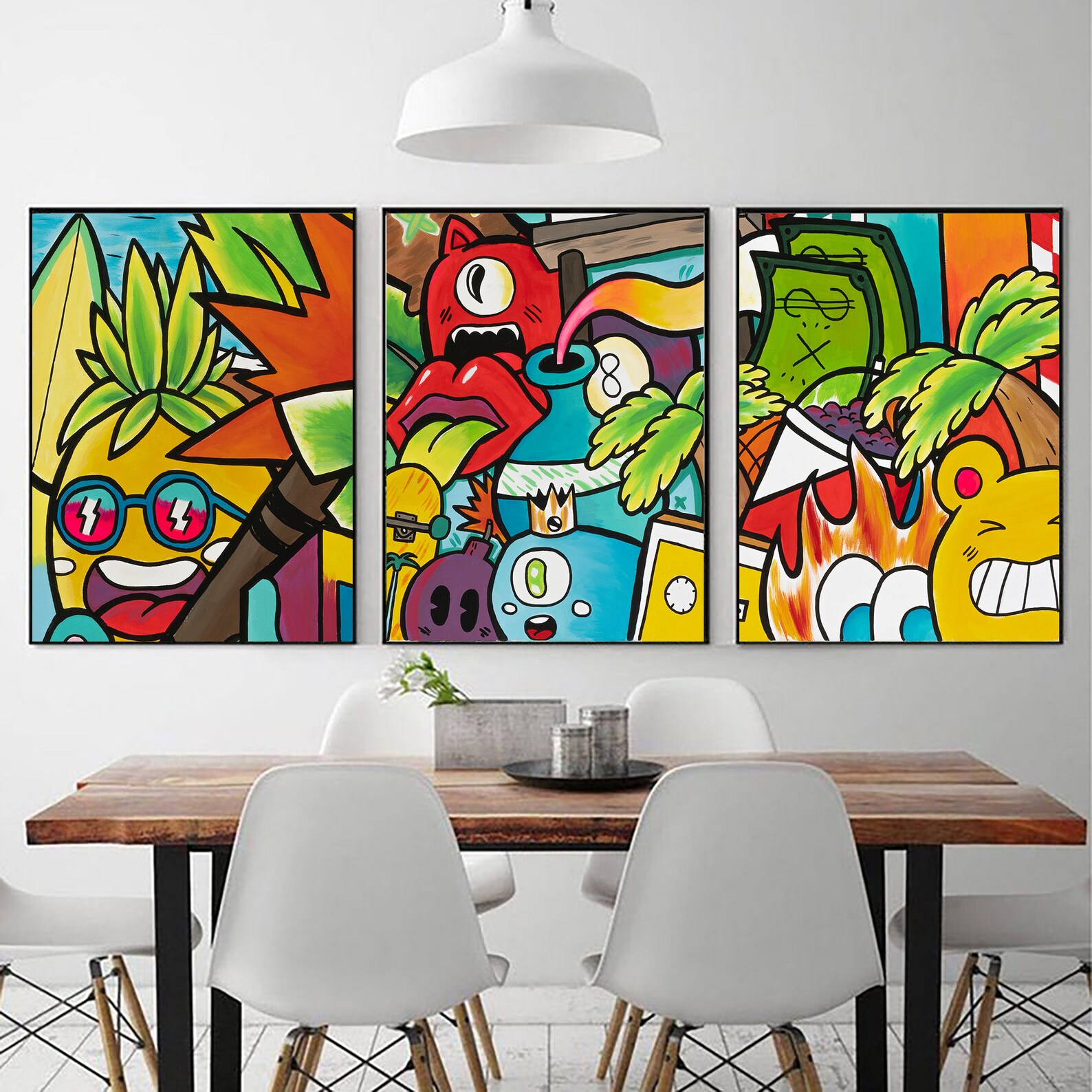 Large Wall Art Set of 3 Graffiti Style Pop Art Colorful Etsy UK