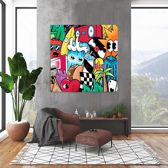 Dipinto colorato extra large, stampa su tela di grandi dimensioni, dipinto  Kfir Tager, decorazione della parete del soggiorno, regalo per lui, regalo  colorato per adolescente -  Italia