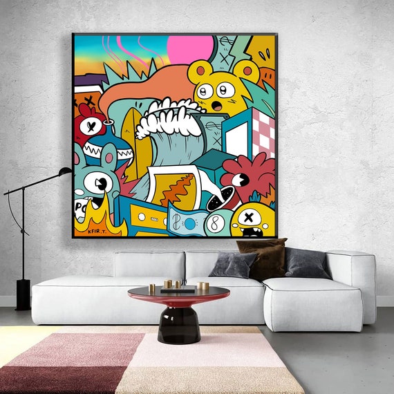 Grote kleurrijke schilderij woonkamer muur decor grote - Etsy