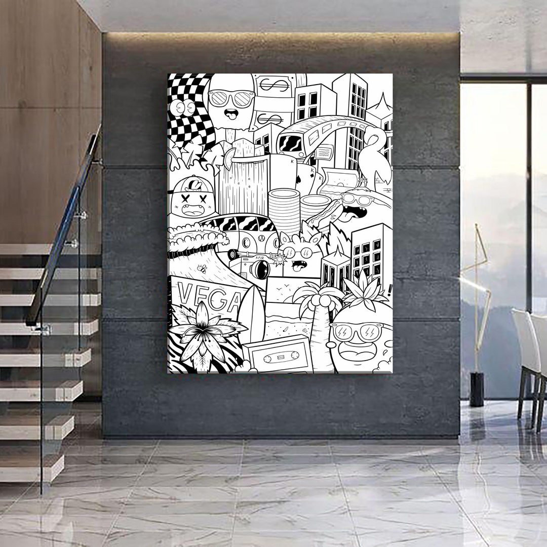 Black and White Pop Art Wall Art Las Vegas Wall Art Large Etsy