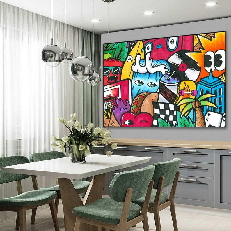 Extra Large Pop Art Wall Art Colorful Print on Canvas Etsy
