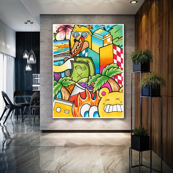 Pop Art Vertical Wall Art Graffiti Kleurrijke Canvas Art Print