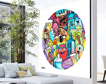 Großes Graffiti Gemälde, Kfir Tager Malerei, Bunte Leinwand Kunst Druck, Wohnzimmer Wand Kunst, Street Art Style Wand Kunst, Büro Wand Kunst