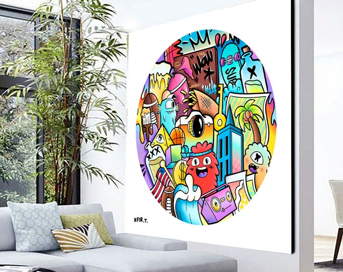 Featured listing image: Kfir Tager Graffiti Art Print: Colorful Street Art Canvas